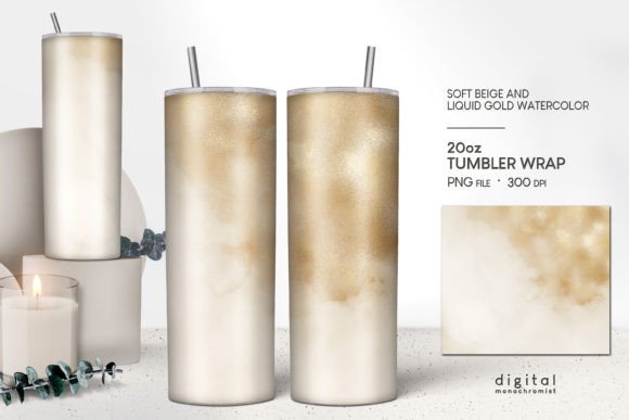 Download Tumbler Wrap Beige &amp; Gold Watercolor - Premium Resources