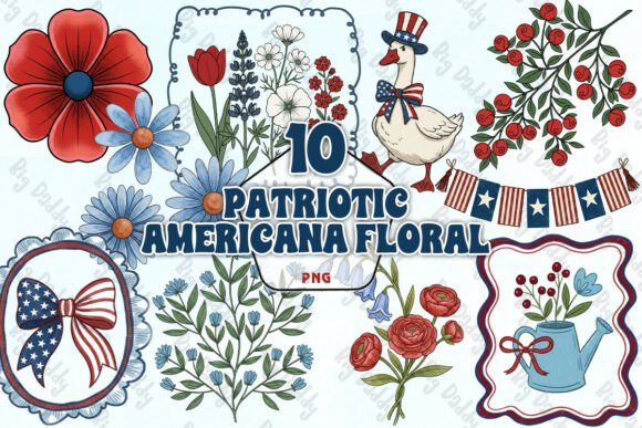Download Patriotic Americana Floral Set PNG - Premium Resources